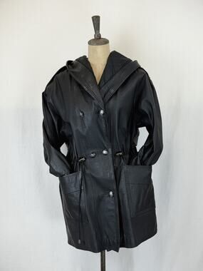 MGR Vintage Long Leather Zip-Up & Double Button-Front Hooded Jacket LG #0342